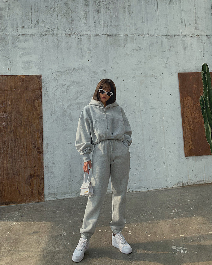 Basic Wear Black Charcoal Hoodies for Women Autumn Winter Loose Fleece Hooded Sweatshirts Streetwear Cropped Pullovers