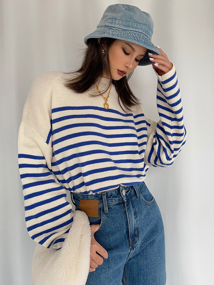 Lazy Navy And White Striped Sweater 5