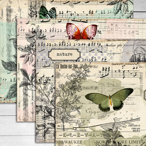 junik journal large size retro hand tent and paper beat base material paper English butterfly plant flower and grass sticker