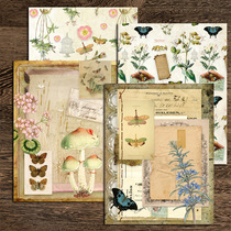 junik journal large size retro hit bottom material paper collage English old book flowers and plants hand tent stickers