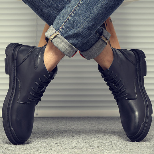 Martin Boots for Men, Winter Fleece-Lined Genuine Leather High-Top Shoes, Trendy Casual Mid-Top Short Boots, Retro British Style Work Boots