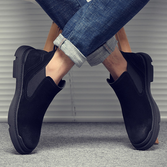 Chelsea boots men's winter breathable mid-top genuine leather short boots British style high-top workwear trendy versatile Martin boots