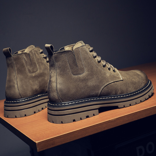 Martin Boots for Men, Winter Breathable High-Top Shoes, Trendy Genuine Leather British Style Short Boots, New Retro Mid-Top Work Boots