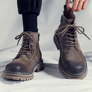 Martin Boots Men's Winter High-Top Shoes British Style Genuine Leather Mid-Top Trendy Short Boots Retro Fleece-Lined Korean Style Work Boots