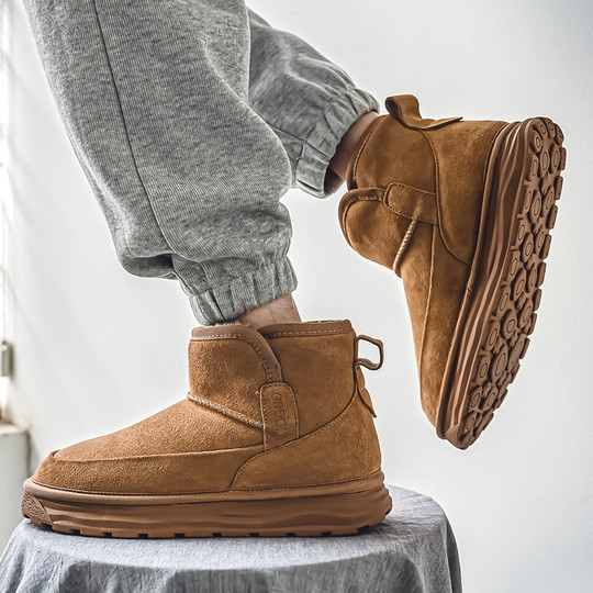 Men's Snow Boots, Northeast-Style Large Cotton Shoes, Cold-Resistant, Non-Slip, Thick-Soled, Genuine Leather, High-Top, Winter Fleece-Lined, Thickened, Warm Loafers