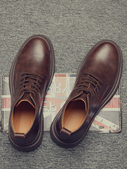 Martin Boots for Men, Winter Fleece-Lined, British Style High-Top Shoes, Trendy Casual Genuine Leather Mid-Top Short Boots, Retro Work Boots