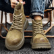 Martin Boots for Men, Winter Genuine Leather High-Top Shoes, Casual Trendy Fleece-Lined Short Boots, Versatile Mid-Top British Style Work Boots