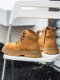 Martin Boots for Men, New Winter Style, Genuine Leather High-Top Shoes, British Style, Thick-Soled, Couple's Yellow Boots, Fleece-Lined Mid-Top Work Boots