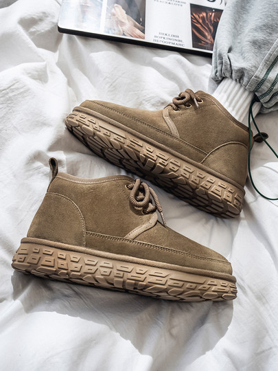 Men's Wool Snow Boots, Cold-Resistant and Warm, Outdoor Non-Slip Cotton Boots, High-Top Winter Boots with Added Fleece and Thickened Insulation, Suitable for Northeastern Conditions