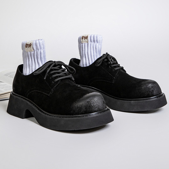 Derby Shoes Men's Summer Breathable Thick-Soled Heightening Genuine Leather Work Shoes Versatile Casual Low-Top Retro Big-Toe Leather Shoes