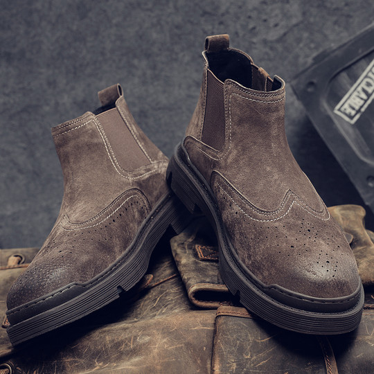 Chelsea Boots for Men, High-Top, Winter Breathable Mid-Top British Style Short Boots, Trendy Genuine Leather Korean Style Work Boots, Martin Boots