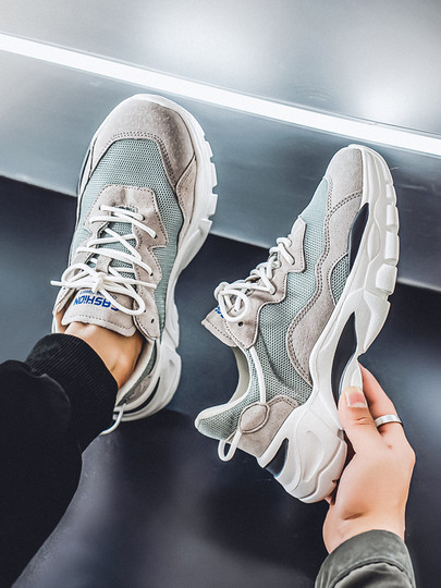 Men's Sneakers 2025 New Summer Mesh Breathable Thick-Soled Genuine Leather Soft-Soled Lightweight Casual Running Dad Shoes