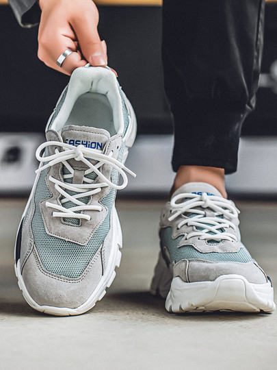 Men's Sneakers 2025 New Summer Mesh Breathable Thick-Soled Genuine Leather Soft-Soled Lightweight Casual Running Dad Shoes