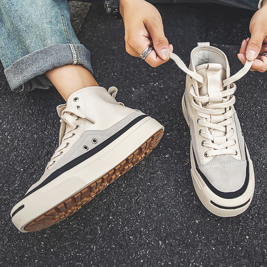 High-Top Canvas Shoes for Men, Summer Trendy Versatile Casual Shoes, Mid-Top Breathable Sports Shoes, Korean Style Low-Top White Sneakers