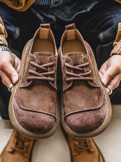 First-Layer Cowhide Casual Men's Shoes 2025 New Winter Large-Toe Shoes Genuine Leather Breathable Non-Slip Soft-Soled Leather Shoes for Men