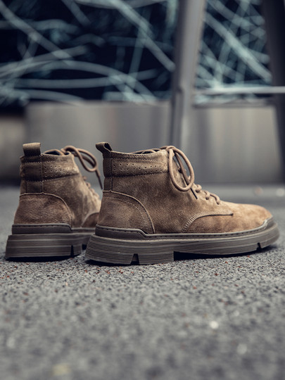 Martin Boots for Men, Winter Fleece-Lined, 2025 New Style, Genuine Leather, Mid-Top, Casual, Retro British Style, High-Top Work Boots, Short Boots