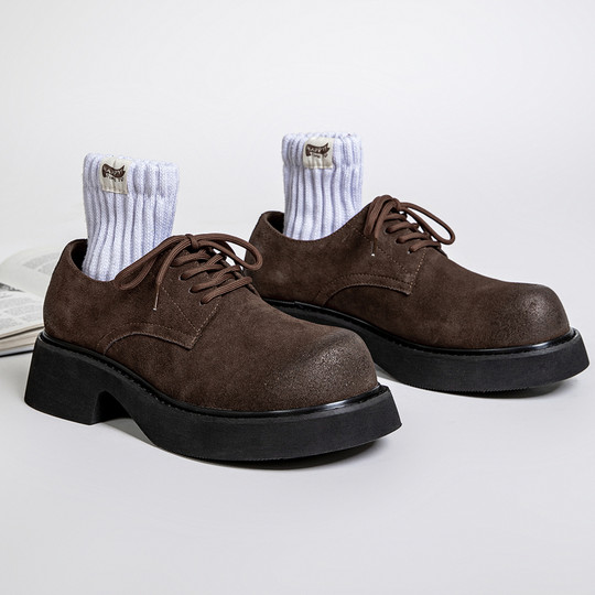 Derby Shoes Men's Summer Breathable Thick-Soled Heightening Genuine Leather Work Shoes Versatile Casual Low-Top Retro Big-Toe Leather Shoes