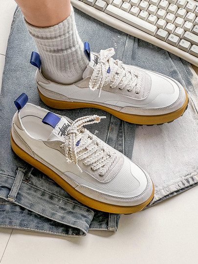 Dexun Men's Shoes 2025 Summer New Mesh Breathable Sneakers Thick Sole Lightweight Soft Sole Casual White Sneakers