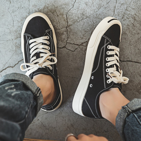 Canvas Shoes Men's Summer Breathable Trbottomyy Versatile Low-Top Casual White Shoes 2025 New Black Soft Sole Shoes