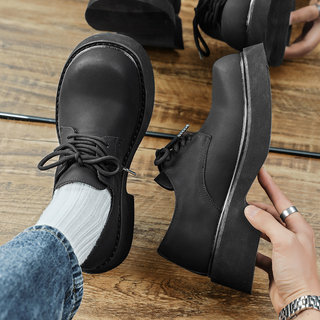 Derby Shoes for Men, Summer Breathable Thick-Soled Height-Increasing Genuine Leather Work Shoes, Trendy Casual Low-Top Retro Big-Toe Shoes