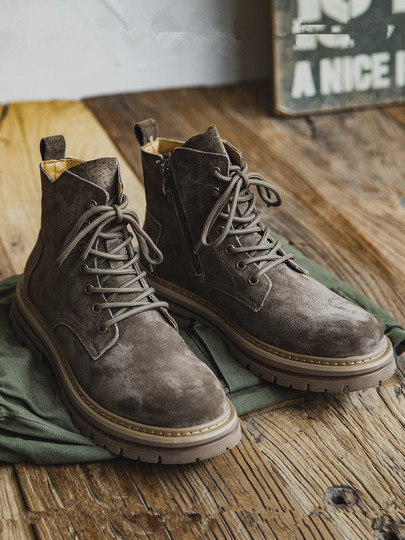 Martin Boots for Men, Winter British Style High-Top Shoes, Genuine Leather Mid-Top Trendy Short Boots, Retro New Breathable Work Boots