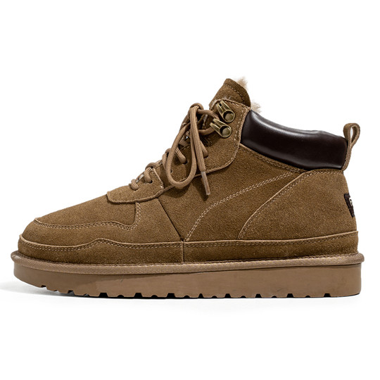 Men's Snow Boots for Outdoor Use, Cold-Resistant, Non-Slip, Genuine Leather, Winter Fleece-Lined, Thickened, Warm, High-Top, Large Cotton Shoes for Northeast