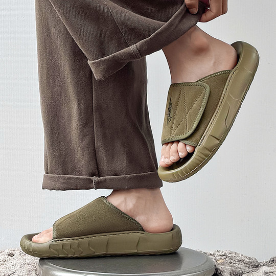 Men's Slippers 2024 New Summer Outdoor Non-Slip Sports Slip-On Sandals Genuine Leather Outdoor Casual Trendy Beach Shoes