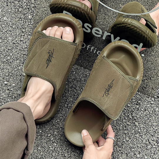 Men's Slippers 2024 New Summer Outdoor Non-Slip Sports Slip-On Sandals Genuine Leather Outdoor Casual Trendy Beach Shoes