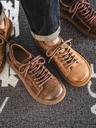 First-layer cowhide casual men's shoes, low-cut new winter big-toe shoes, genuine leather, breathable, soft-soled, retro non-slip leather shoes