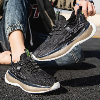 Mesh Sneakers for Men, New Summer Breathable Shoes, Soft-Soled Running Shoes, Lightweight Black Casual Non-Slip Fly-Knit Shoes