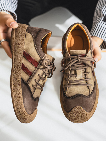 First-Layer Cowhide Men's Shoes 2025 Winter New German Training Shoes Korean Style Trendy Versatile Genuine Leather Breathable Soft-Soled Casual Sneakers