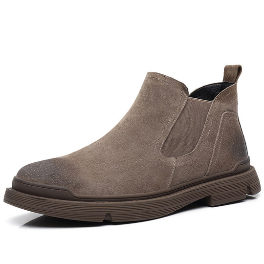 Chelsea boots men's winter breathable mid-top genuine leather short boots British style high-top workwear trendy versatile Martin boots