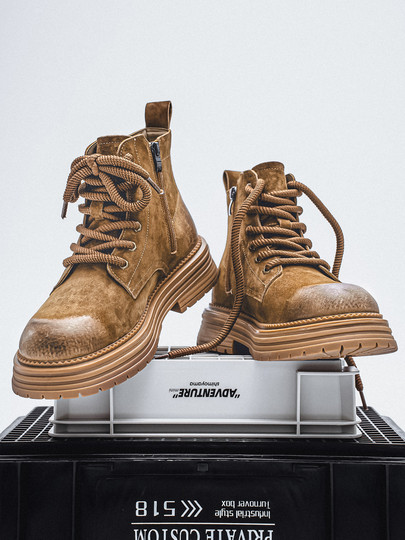 Martin Boots for Men 2025 New Winter Genuine Leather High-Top Shoes British Style Mid-Top Fleece-Lined Thick-Soled Retro Work Boots