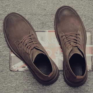 Martin Boots for Men, Winter Fleece-Lined High-Top Shoes, British Style Trendy Genuine Leather Short Boots, Versatile Korean Style Mid-Top Work Boots