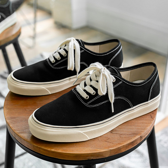 Men's Canvas Shoes, Summer Trendy Versatile Low-Top Breathable Casual White Shoes, Soft Sole New Black Japanese Style Sneakers