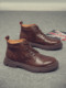 Martin Boots for Men, Winter Fleece-Lined, British Style High-Top Shoes, Trendy Casual Genuine Leather Mid-Top Short Boots, Retro Work Boots