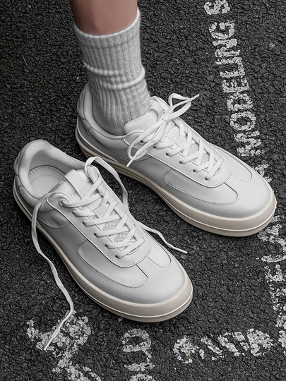 Men's Sneakers 2025 New Summer Style Genuine Leather Korean Fashion Casual Canvas Shoes Versatile Thick-Soled Breathable White Shoes