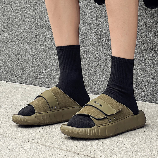 Men's Summer Non-Slip Outdoor Sports Sandals New Trendy Genuine Leather Soft-Soled Outdoor Casual Beach Flip-Flops