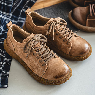First-Layer Cowhide Casual Men's Shoes, Low-Top New Style Winter Large-Toe Shoes, Genuine Leather Breathable Soft-Soled Retro Non-Slip Leather Shoes