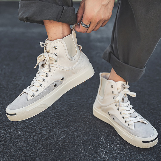 Summer Canvas Shoes Men's High-Top Korean Style Versatile Low-Top Casual Shoes Breathable New Black Mid-Top Trendy Sneakers