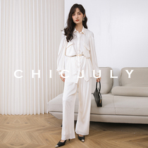 CHICJULY2022 Spring Summer Temperament Fashion Suit Women White Loose Casual Breathable Press Pleats Two Sets