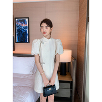 CHICJULY Heavy work jacquard qipao womens summer gentle wind dress with dress design Sense Comeback Bubble Cuff Short Skirt