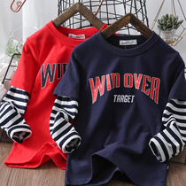 Boys cotton long-sleeved T-shirt fake two spring and autumn new childrens base shirt in the big childrens spring top