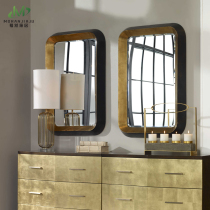 Square black plus gold American bathroom mirror porch mirror decorative bathroom bedroom vanity mirror European classical M619