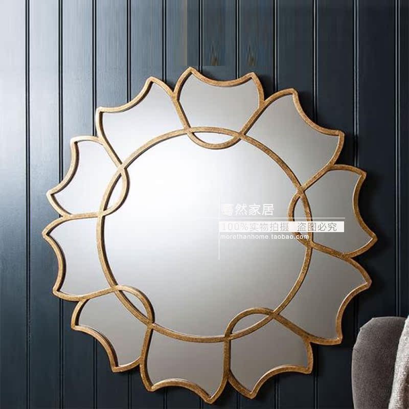 Round Champagne Golden American bathroom mirror wall hanging porch mirror decorative bathroom bedroom dressing mirror European classic M571
