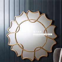 Round champagne gold American bathroom mirror Wall Wall porch mirror decoration bathroom bedroom vanity mirror European classical M571