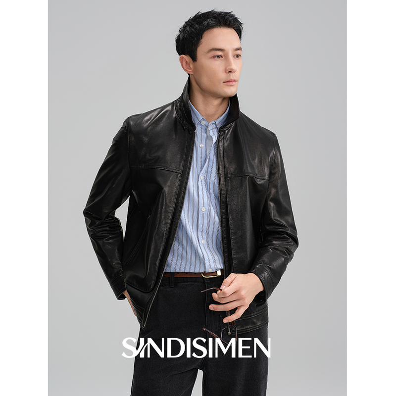 Italian Old Money Style Men's Genuine Leather Jacket, High-End Goat Leather, Short Style with Lapel, New Autumn Model Leather Jacket