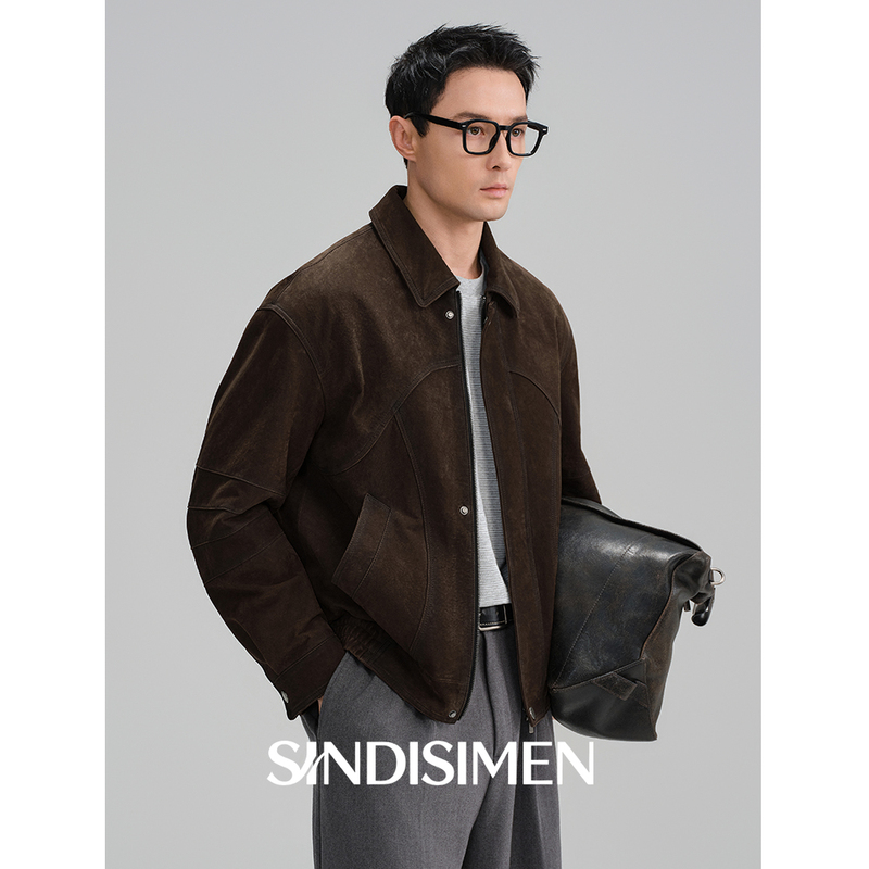 Elegant and Intellectual Style, Men's Genuine Leather Sheepskin Jacket, Short Style with Turn-Down Collar, Matte Finish, Loose Fit, New Autumn Leather Coat, Thin Elegant and Intellectual Style, Men's Genuine Leather Sheepskin Jacket, Short Style with Turn-Down Collar, Matte Finish, Loose Fit, New Autumn Leather Coat, Thin