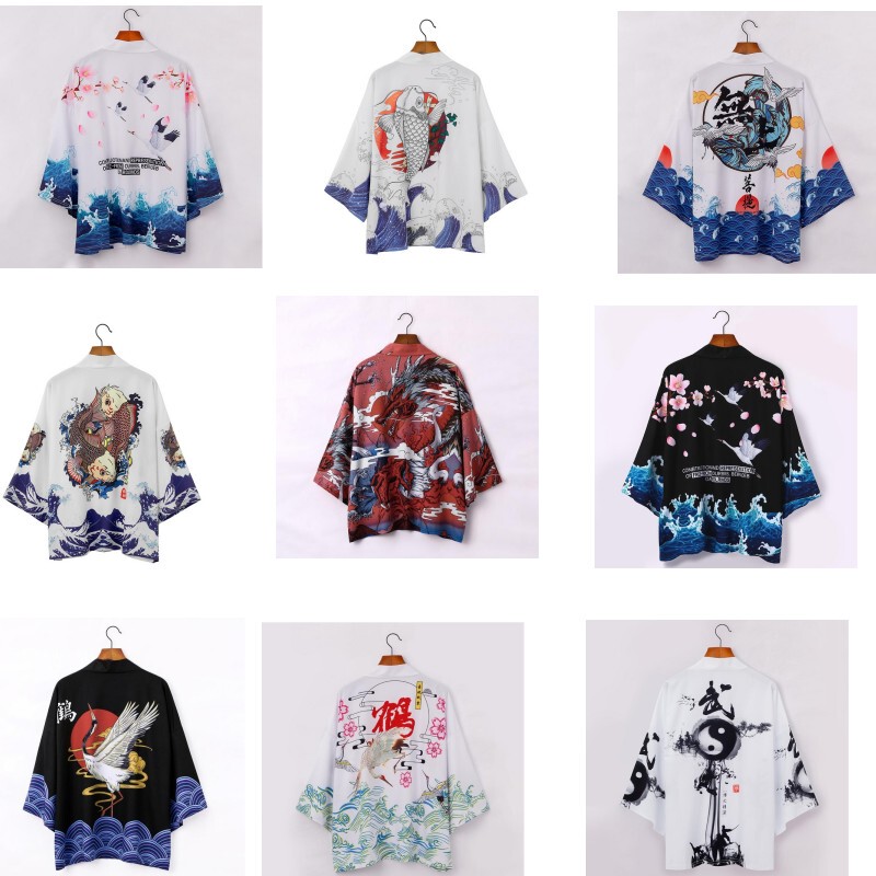 Summer Japanese Retro Harajuku Digital Print Kimono Unisex Robe Home Casual Cardigan Nightgown Haori Thin Style