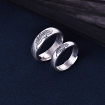 Feather ring female sterling silver 999 foot silver National style handmade silver ornaments literary retro jewelry index couple ring